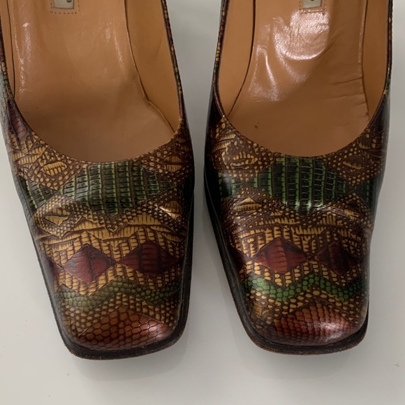 Vintage 90s Gianmarco Lorenzi Snakeskin Pumps Square Toe Heels EU 39.5 US 8.5 - Picture 5 of 11